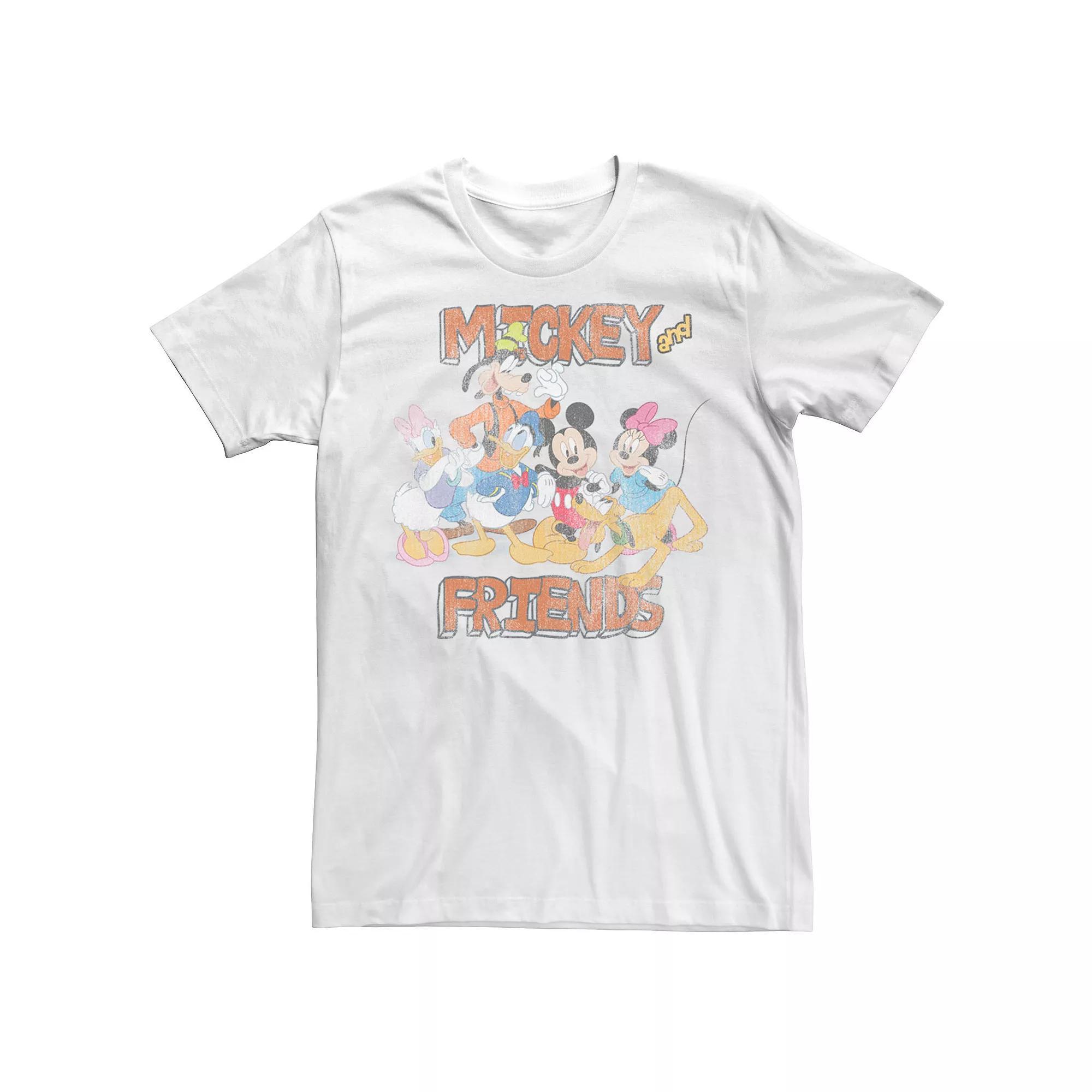 Disney's Mickey & Friends Group Shot Cartoon Portrait Men's Tee, Size: 3XL, White Product Image
