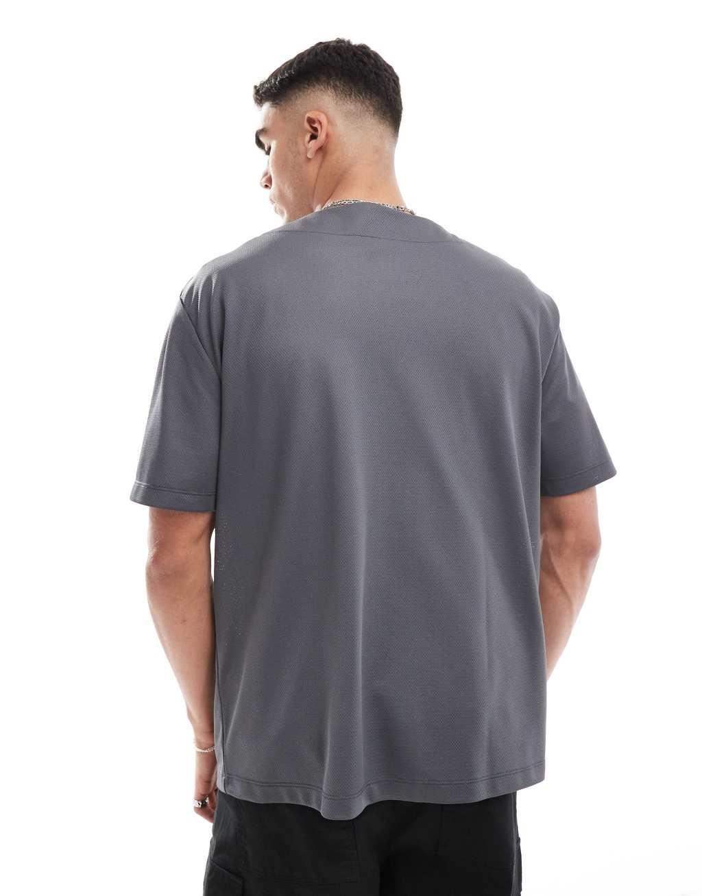 ASOS DESIGN oversized baseball shirt in gray sporty mesh with hot fix text Product Image