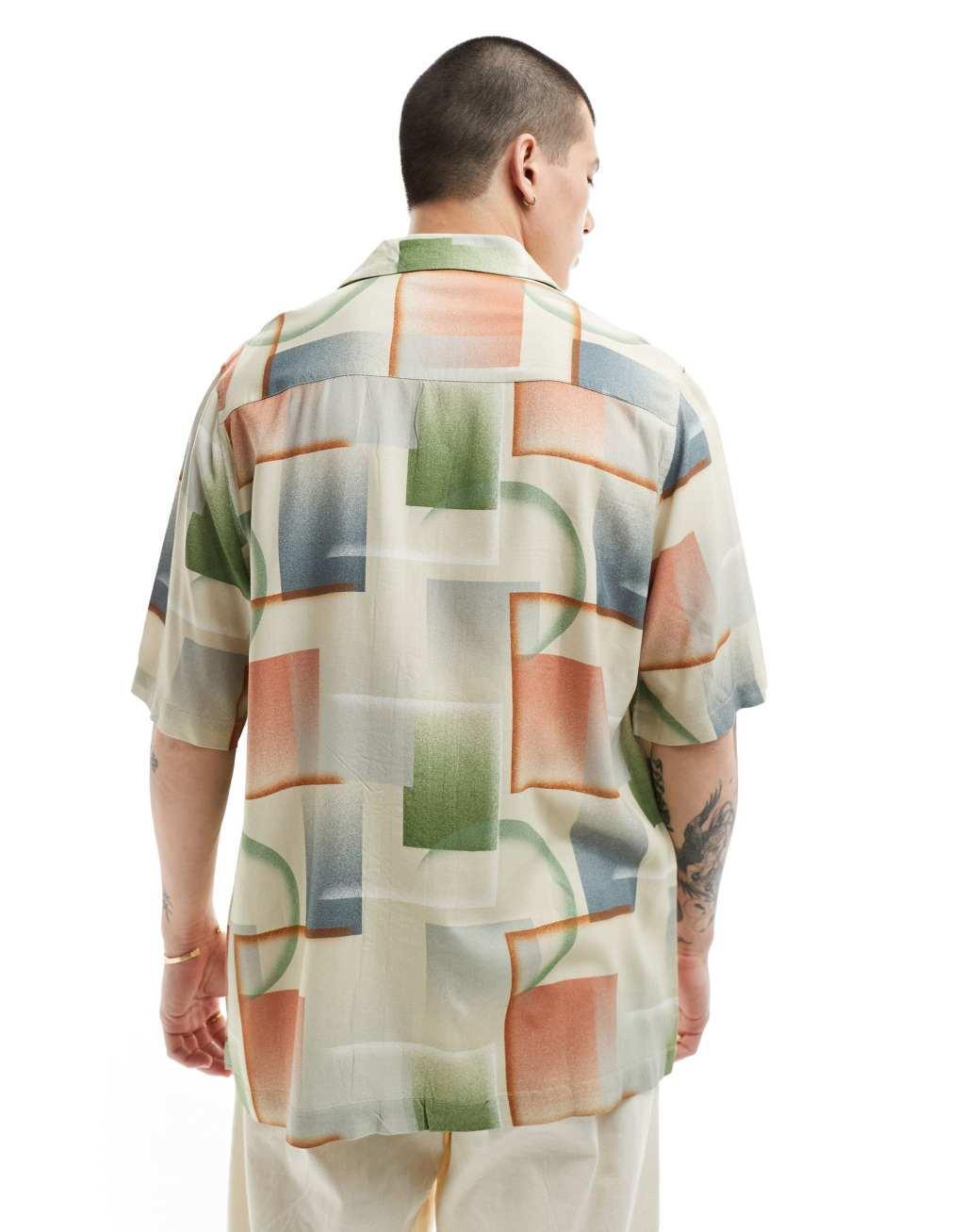 ASOS DESIGN relaxed revere shirt with vintage ombre print Product Image