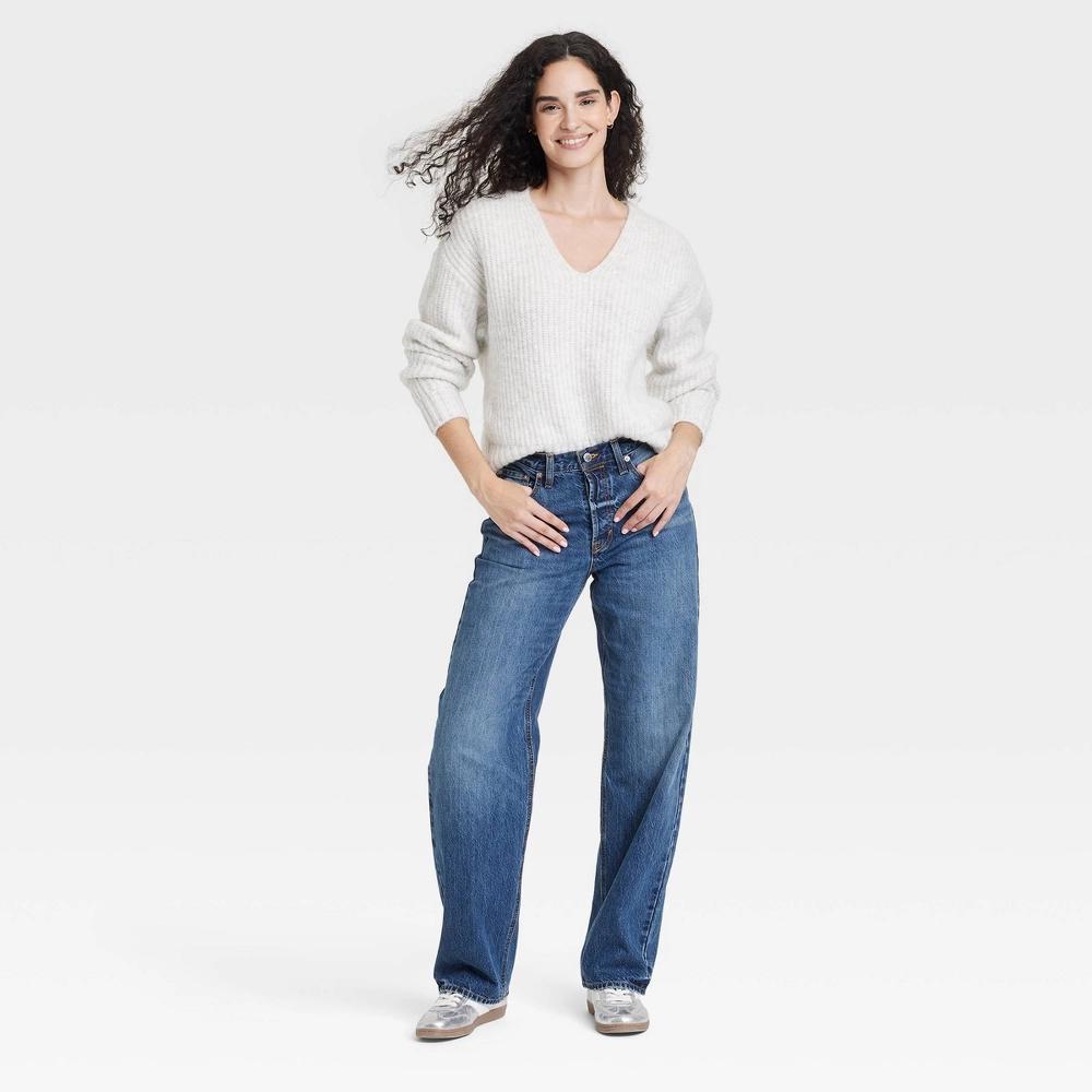 Women's Mid-Rise Tie-Waist Drawstring Baggy Jeans - Universal Thread™ Light Wash 14 Short: Relaxed Fit, Frayed Hem Product Image