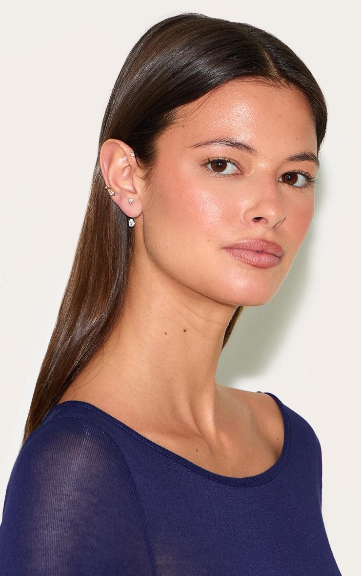 Silver Curved Diamante Detail Earrings Product Image