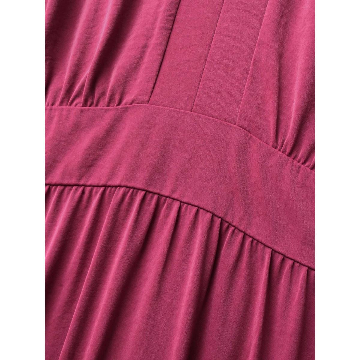 Plus Size RedViolet Notched Collar Gathered Lantern Sleeve Blouse Women Elegant Long Sleeve Notched collar Everyday Blouses BloomChic 30/6X Product Image