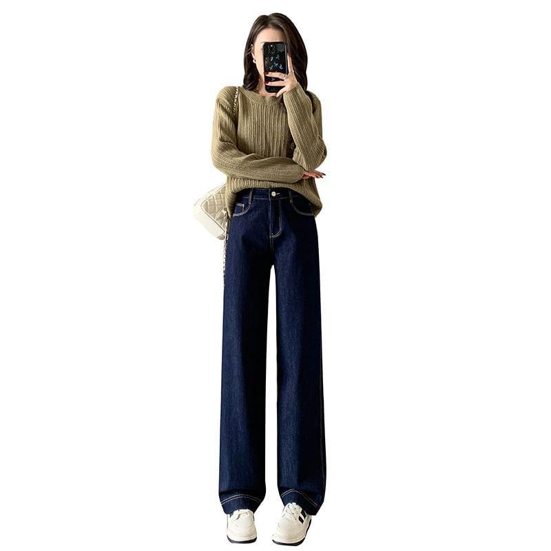 High-Waist Loose Fit Straight Leg Jeans Product Image