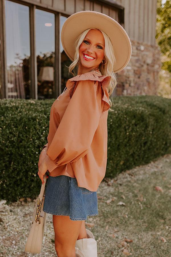 Chic Moment Ruffle Top in Camel Product Image