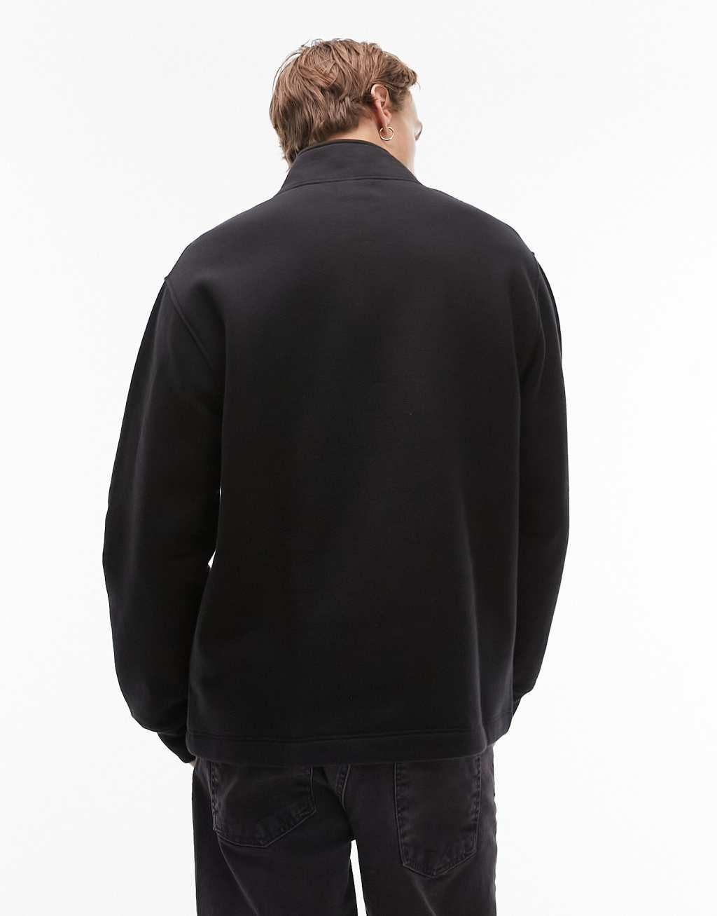 Topman 1/4 zip sweatshirt in black Product Image