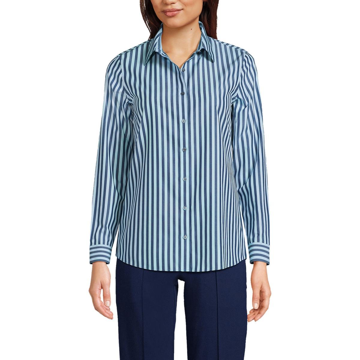 Women's Lands' End No-Iron Long Sleeve Supima Cotton Shirt, Size: 6, Chicory Blue Stripe Product Image