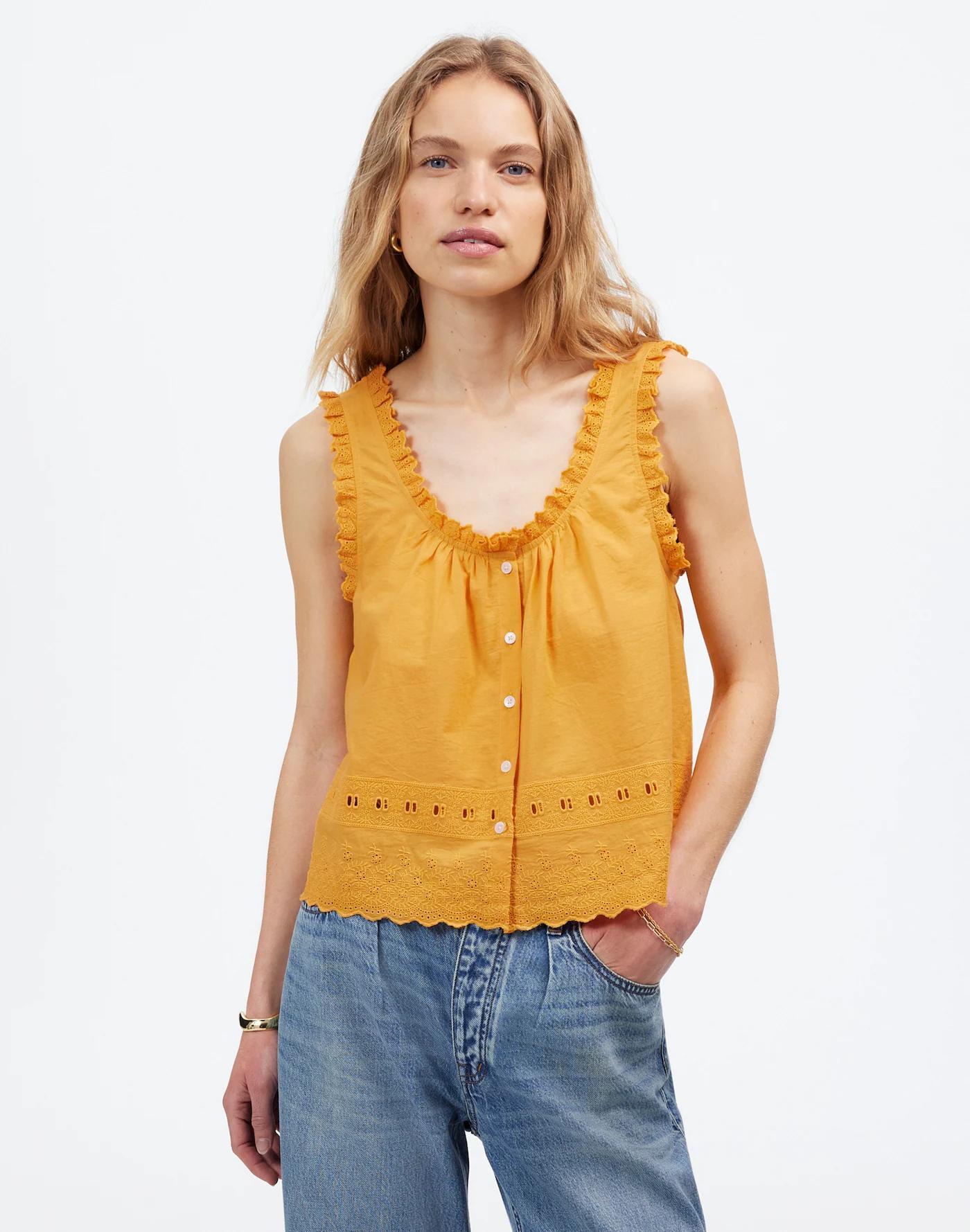 Embroidered Ruffle-Trim Top Product Image
