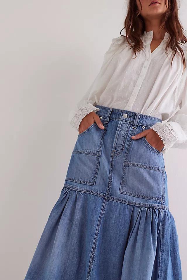 We The Free Now And Then Denim Midi Skirt Product Image