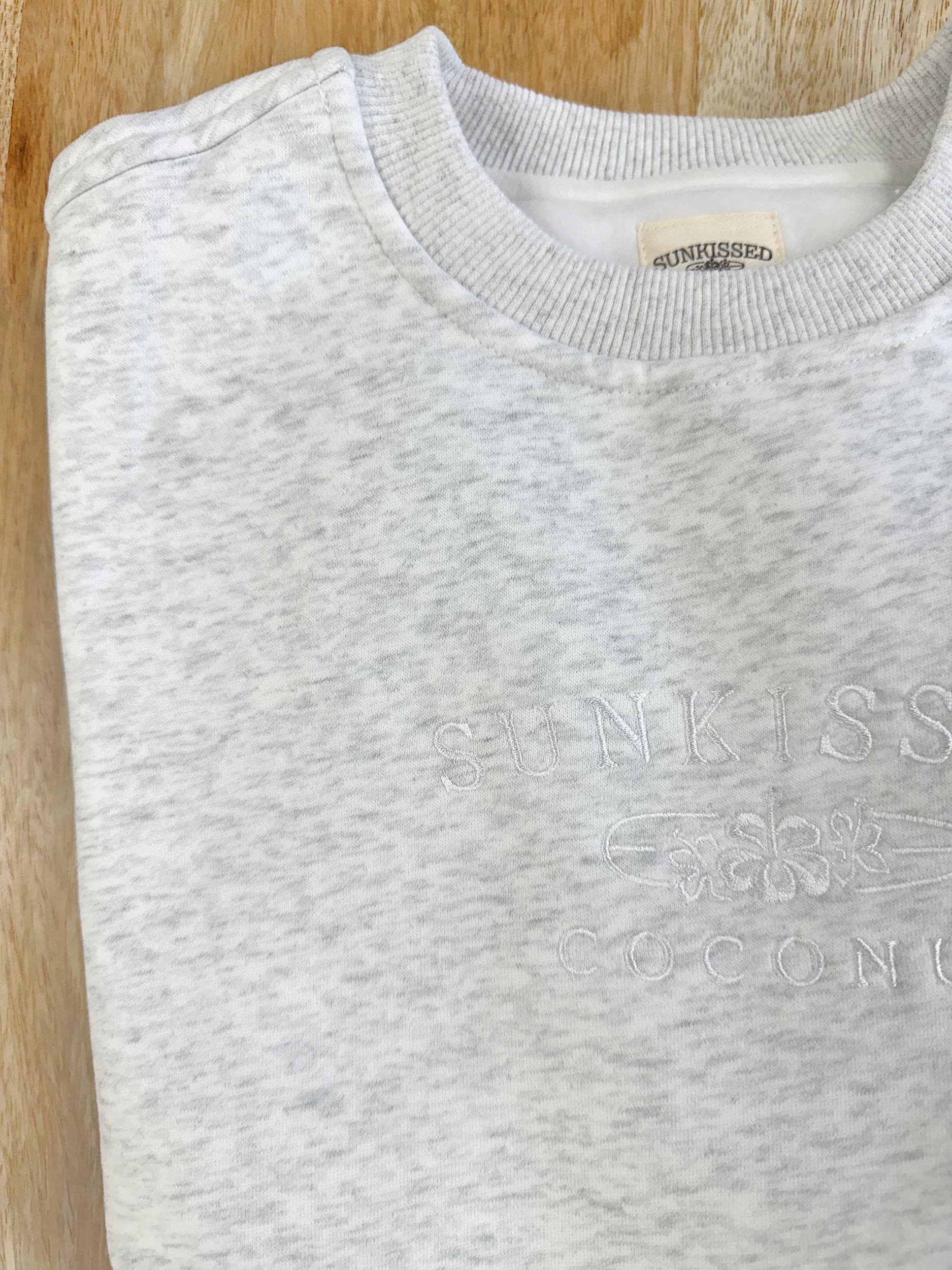 Pearl Grey and White Thread Sunkissedcoconut Logo Embroider Sweatshirt Product Image