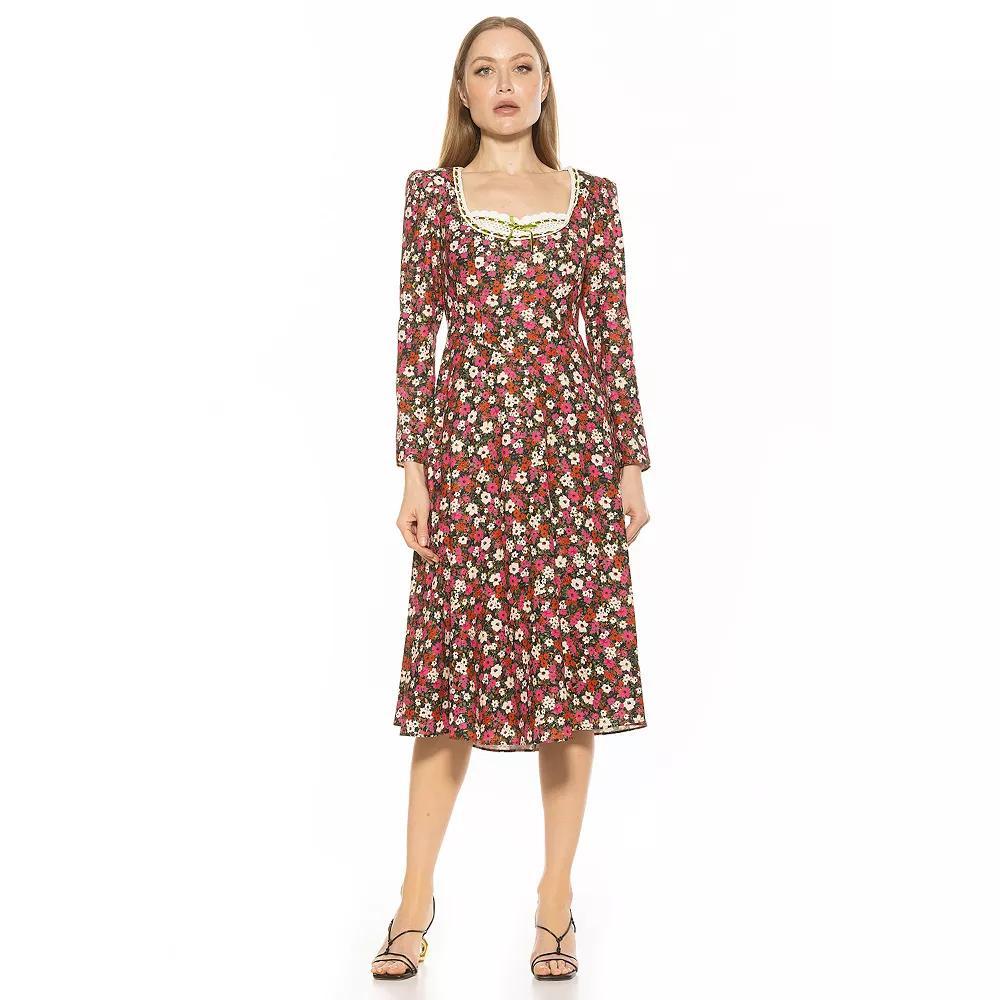 Women's ALEXIA ADMOR Zenaida Lace Portrait Neck Midi Dress, Size: 6, Ditzy Floral Product Image