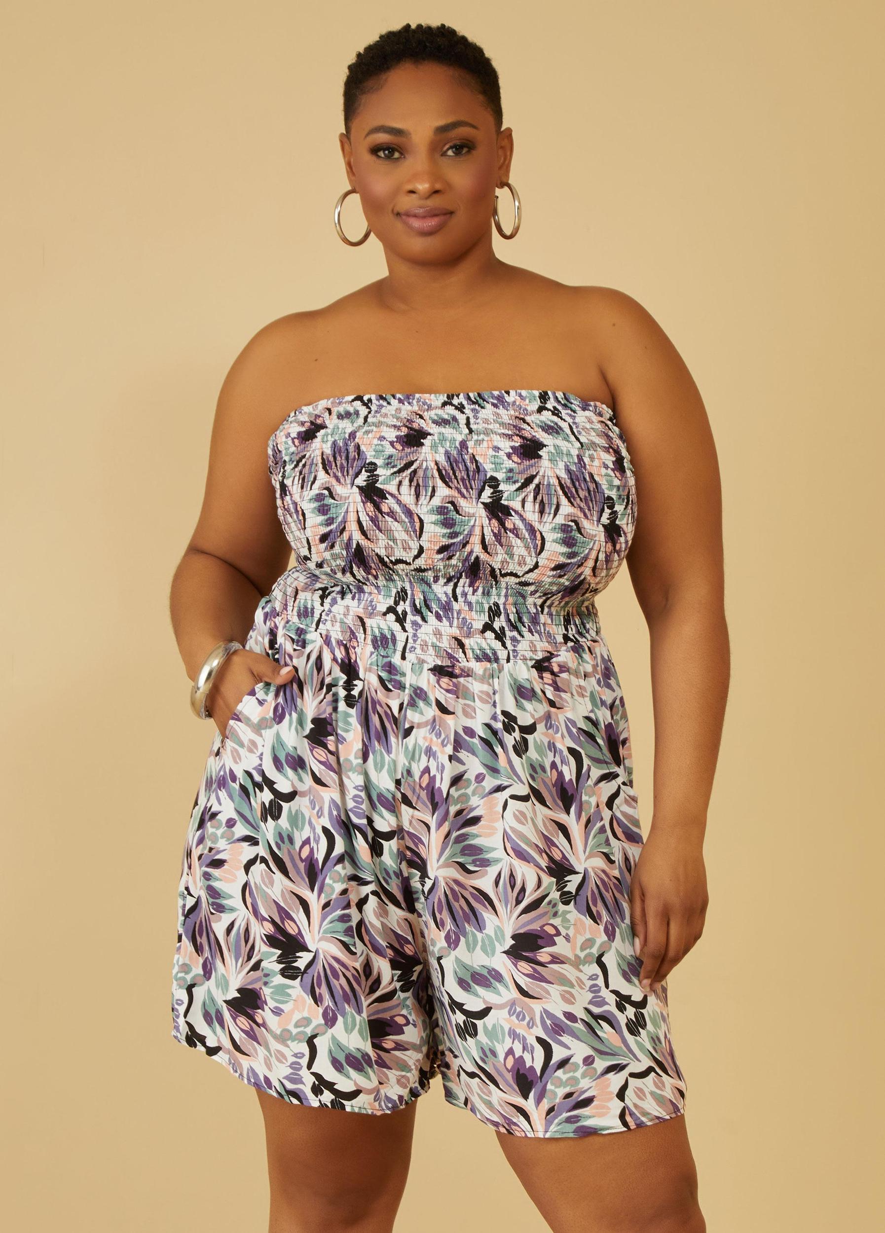 Strapless Floral Print Romper Product Image