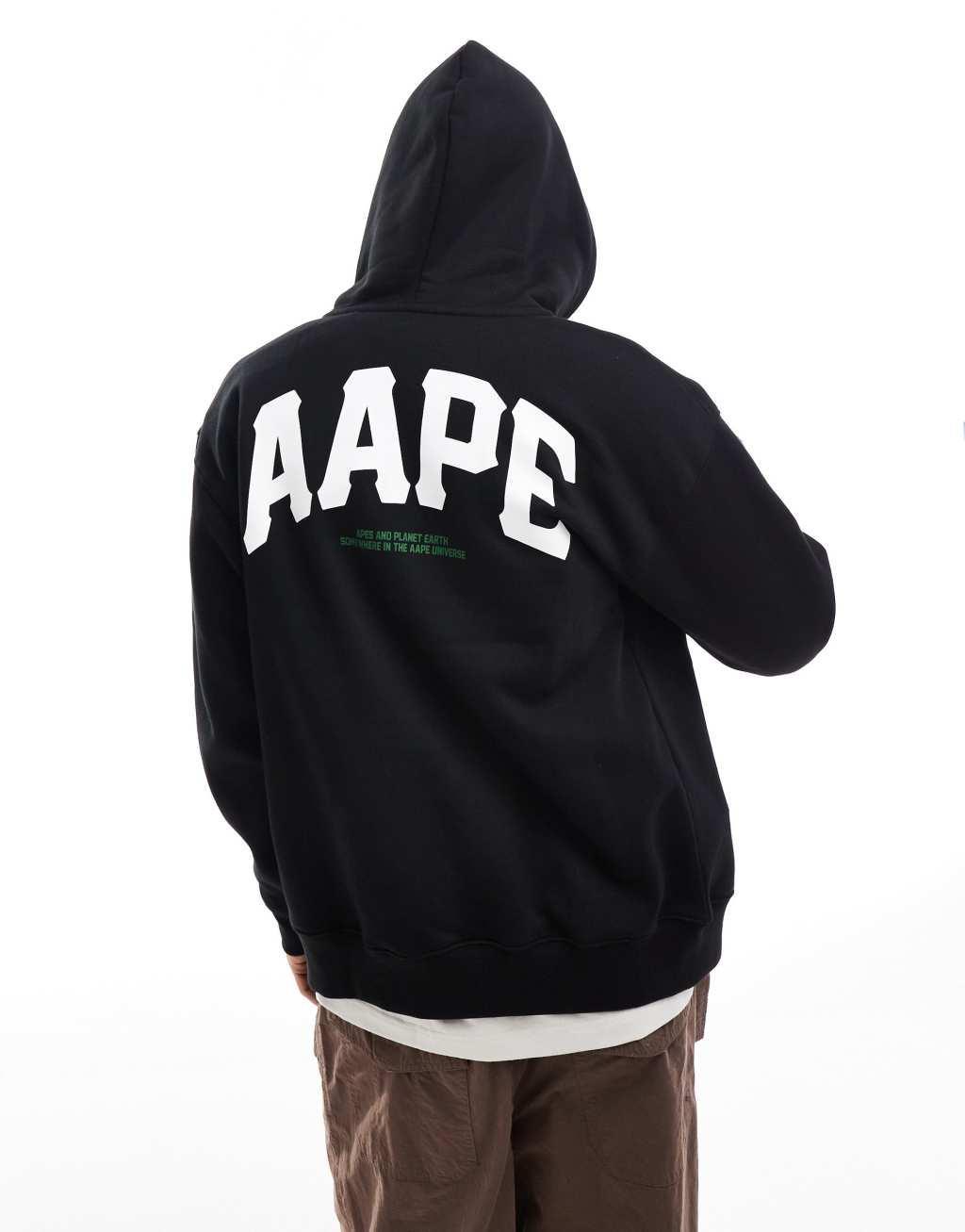 AAPE by A Bathing Ape basic logo zip up hoodie in black Product Image