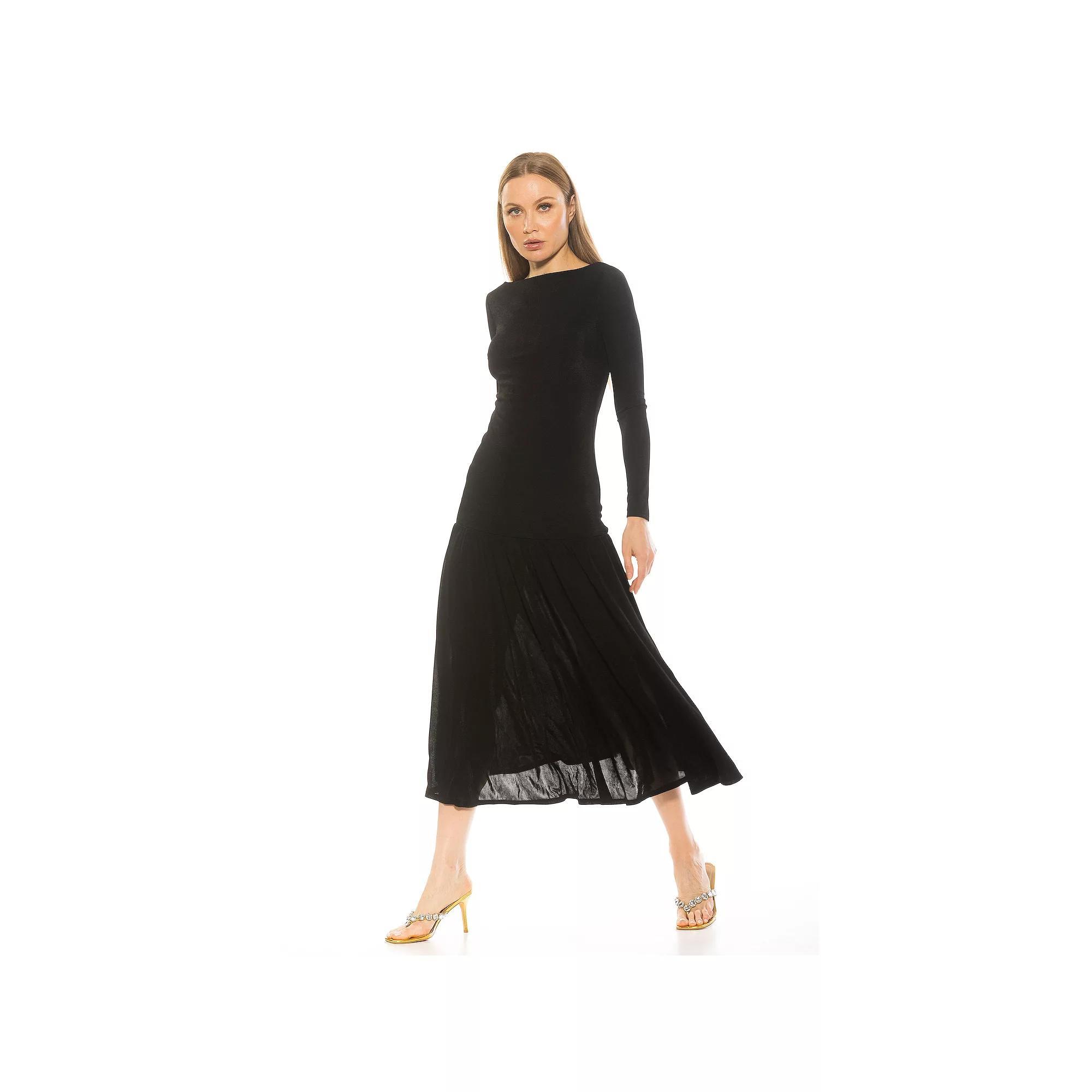 Women's ALEXIA ADMOR Khaite Long Sleeve Drop Waist Shirred Maxi Dress, Size: Large, Black Product Image