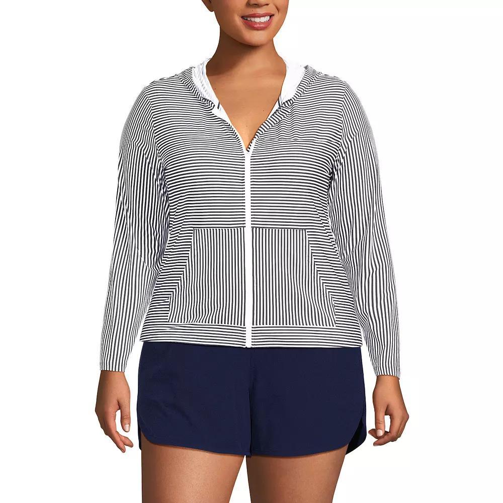Petite Lands' End UPF 50 Hooded Full-Zip Long Sleeve Rash Guard, Women's, Size: XL Petite, White Product Image