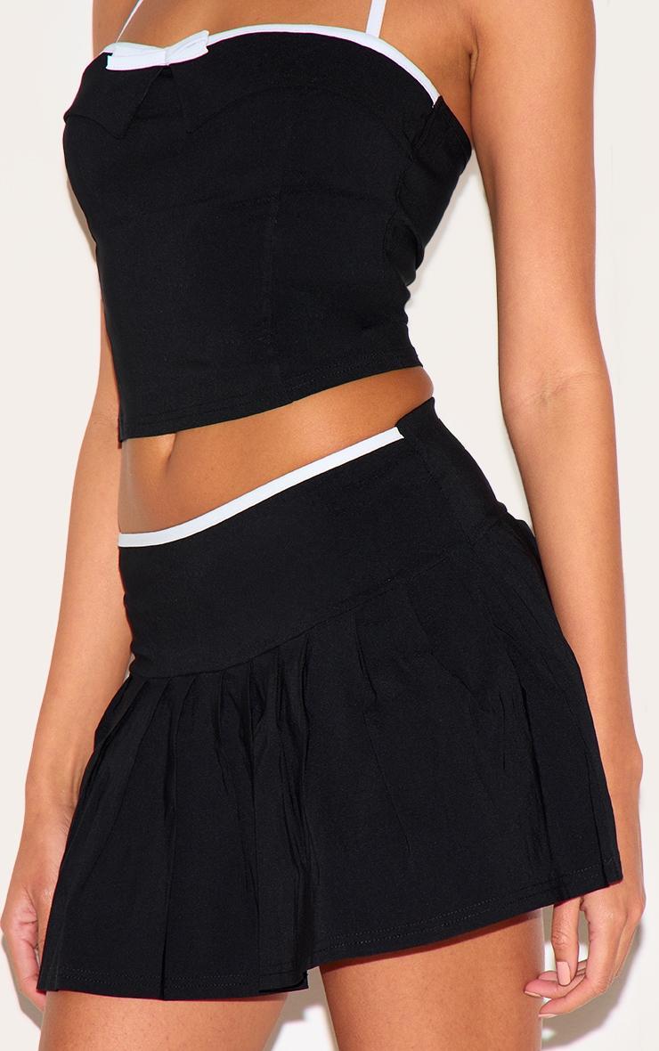  Black Stretch Woven Mid Rise Pleated Micro Mini Skirt Product Image