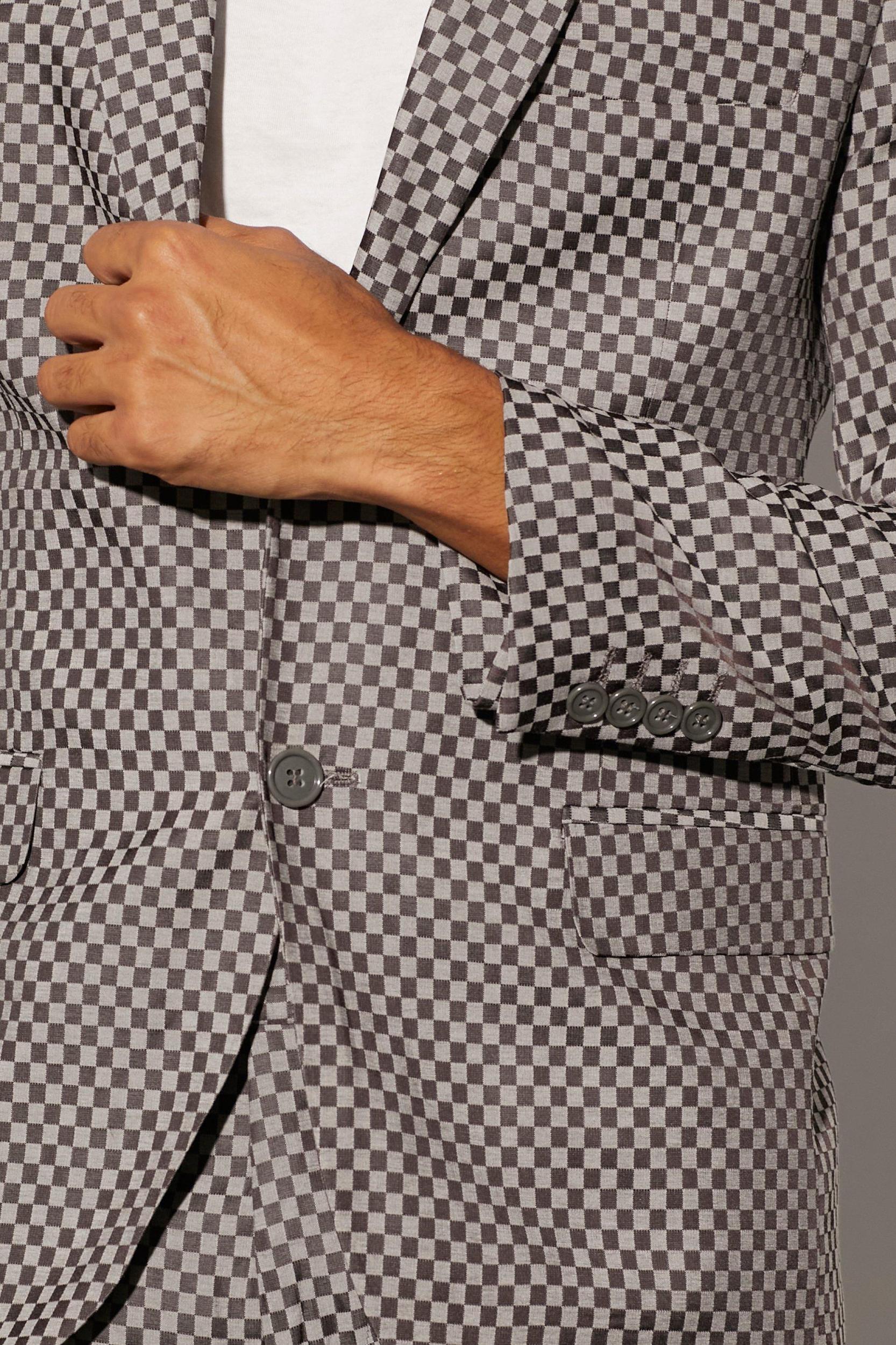 Slim Single Breasted Checkerboard Suit Jacket | boohooMAN USA Product Image