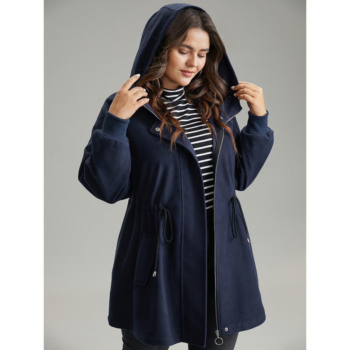 Plus Size Solid O Ring Zipper Hooded Drawstring Coat Women Indigo Casual Plain Ladies Dailywear Winter Coats BloomChic 26/4X Product Image