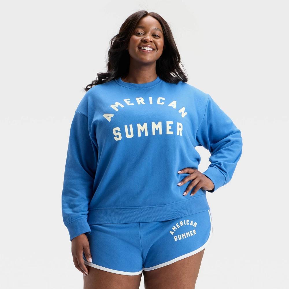 Women's Graphic Pullover Sweatshirt - Universal Thread™ Light Blue Letters Product Image