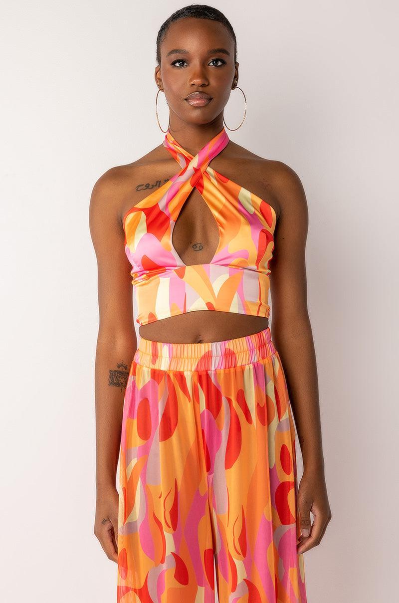 PSYCHEDELIC SATIN HALTER CROP TOP Product Image
