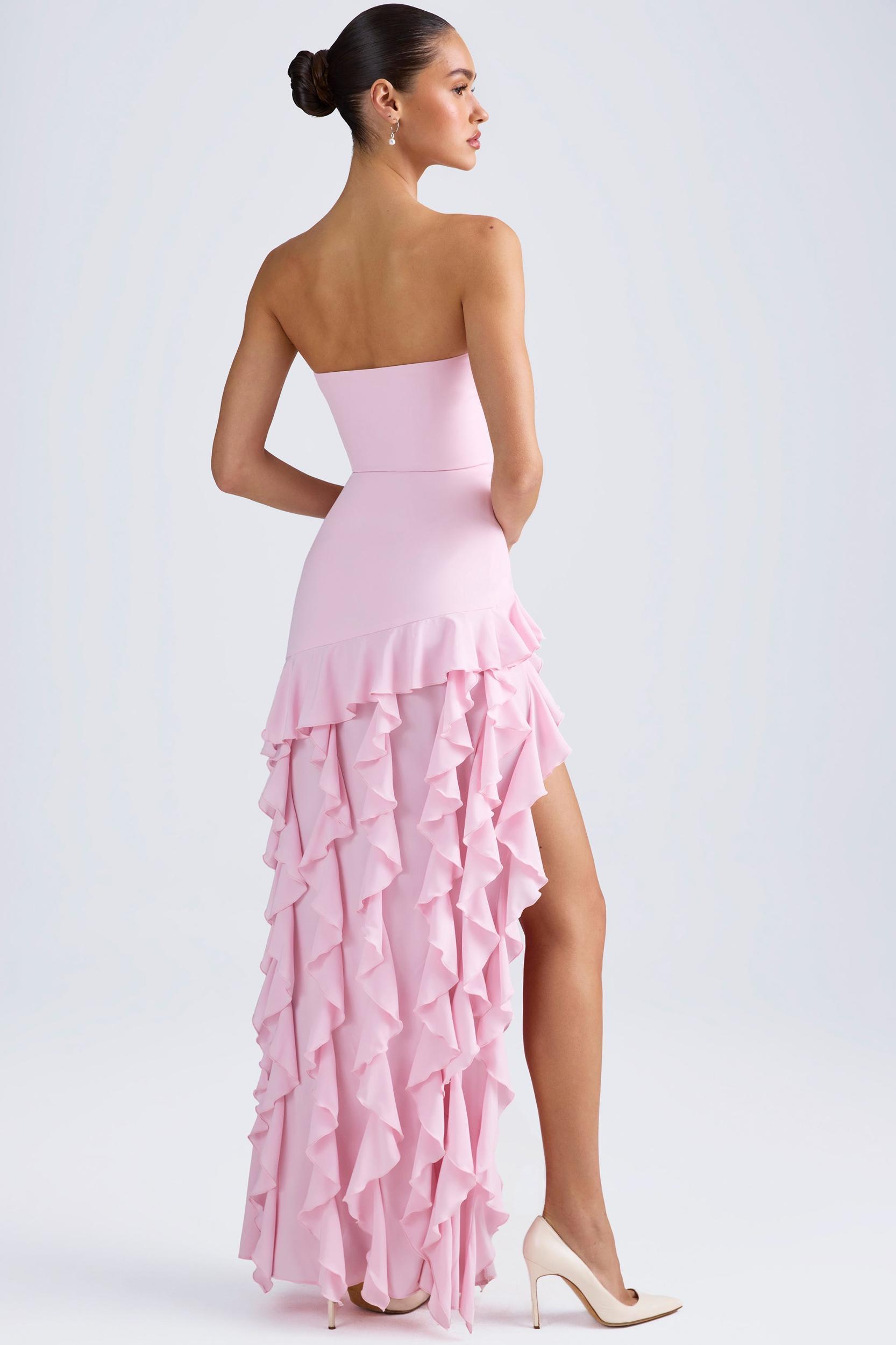 Ruffle-Trim Strapless Gown in Light Pink Product Image