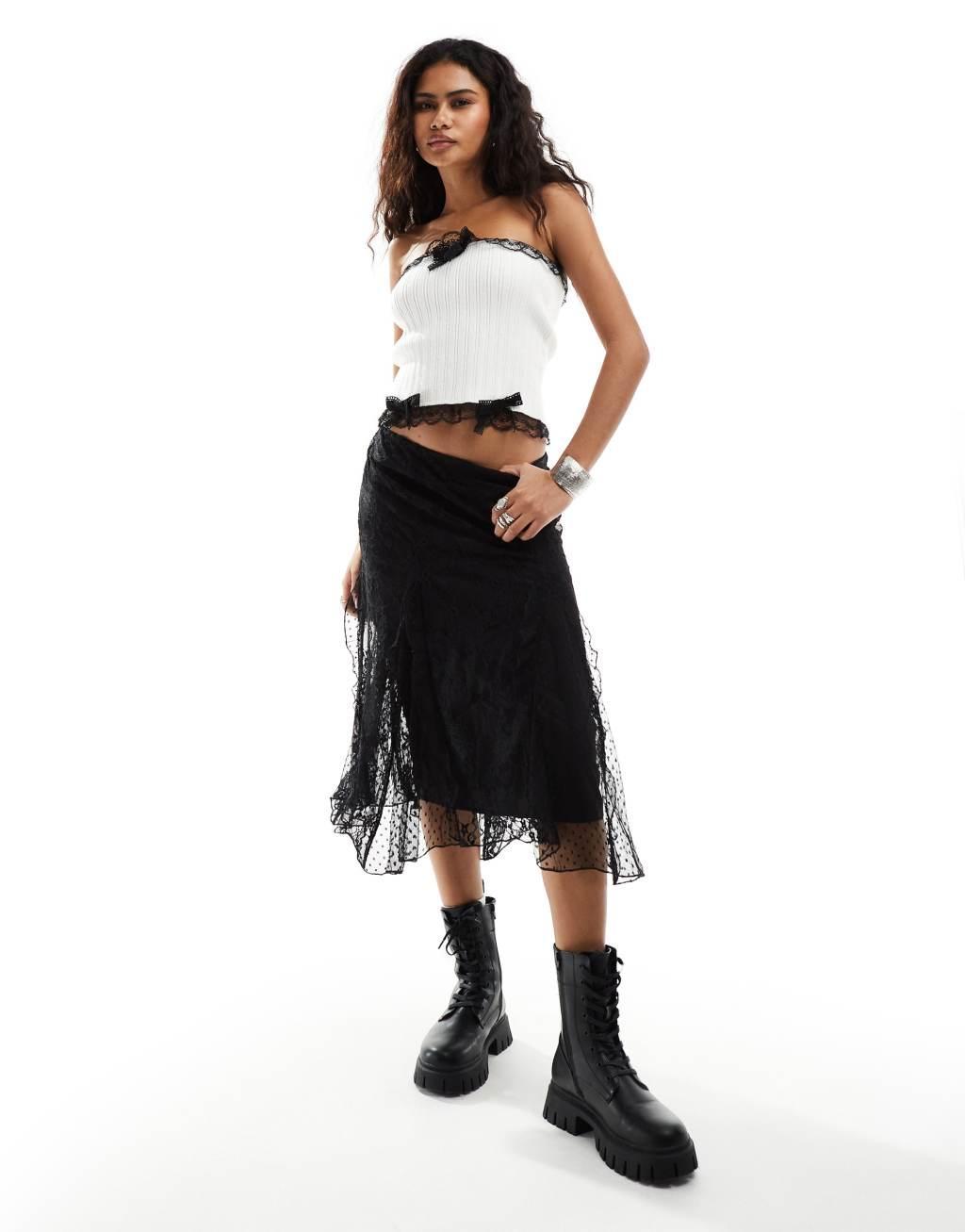 COLLUSION lace trim knit bandeau top in white Product Image