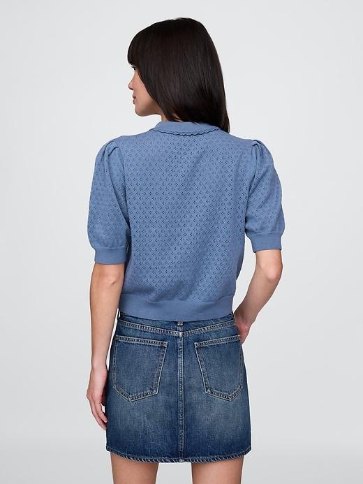 100% Cotton Cropped Pointelle Cardigan Product Image