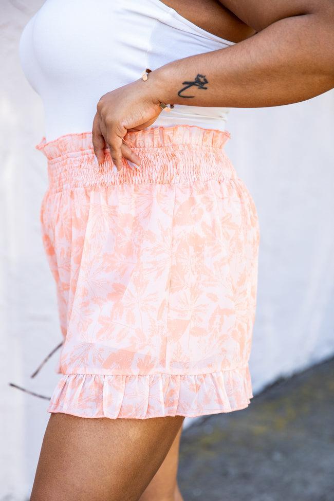 Lost In The Moment Orange Smocked Waist Ruffle Hem Printed Shorts FINAL SALE Product Image