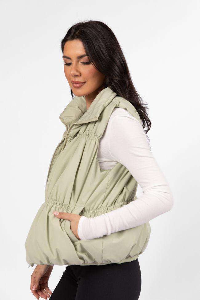 Mountain High Sage Ruched Puffer Vest SALE Product Image