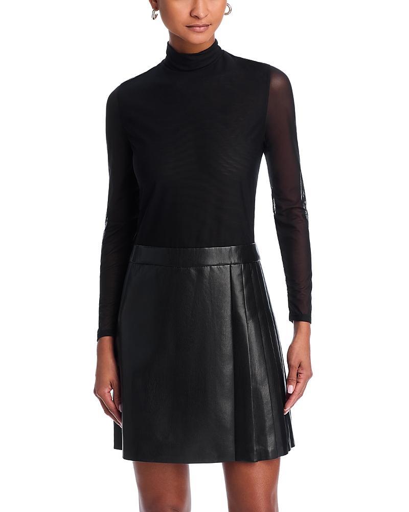 Alice and Olivia Chara Long Sleeve Mesh & Faux Leather Mini Dress Product Image