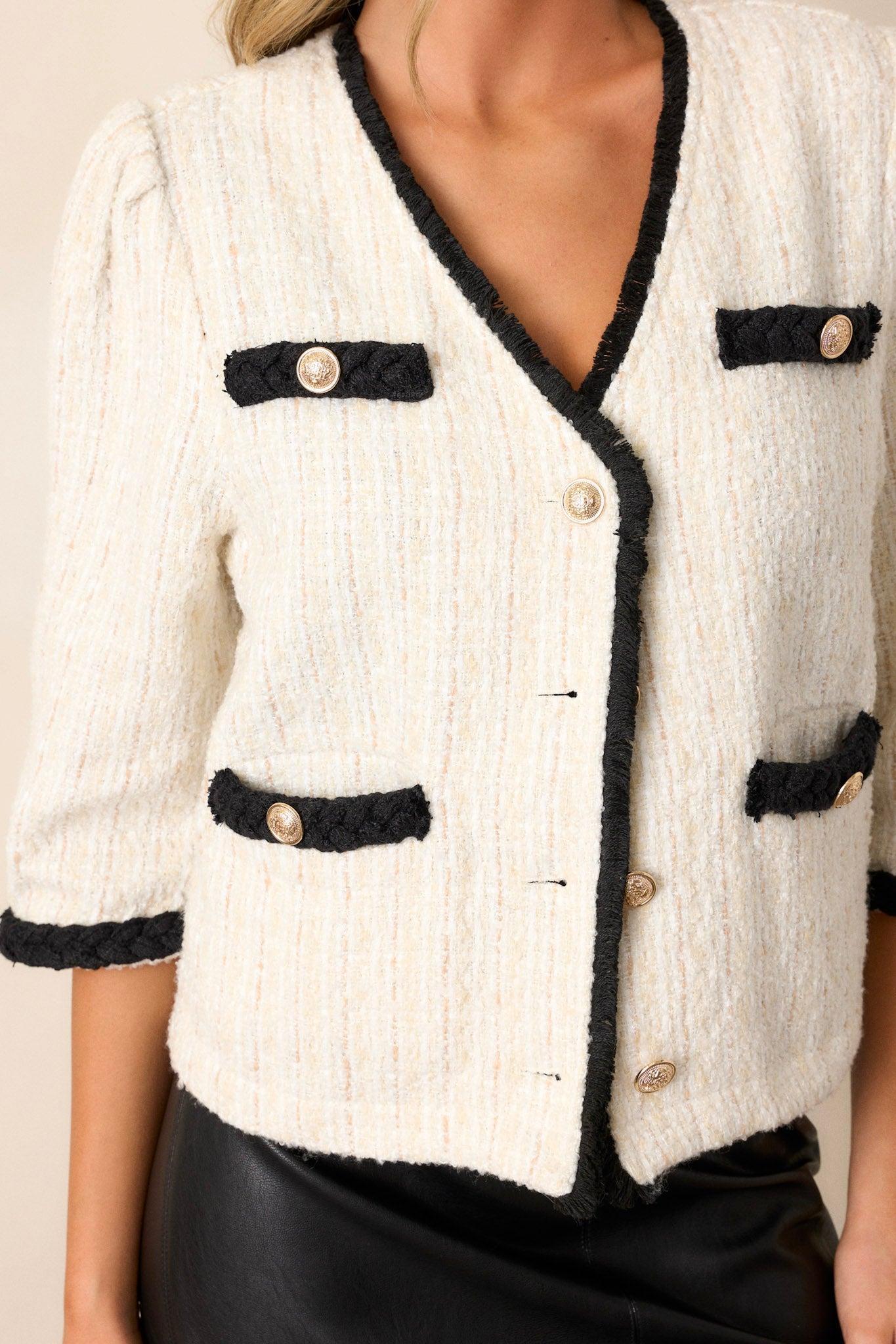 Urban Utility Ivory Button Front Tweed Jacket Product Image