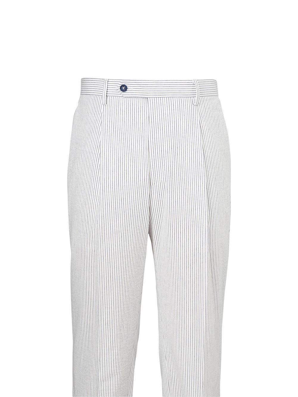 Cotton Stretch Seersucker Pinstripe Single Pleat Suit Pants - White/blue Product Image
