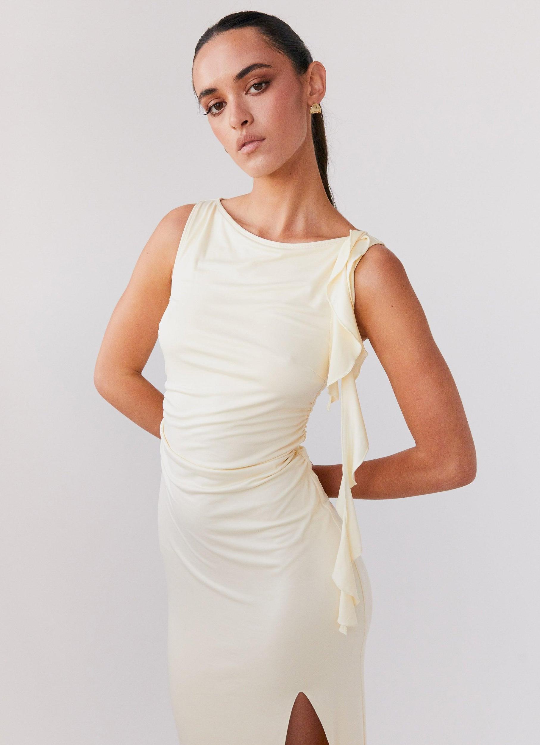 Stay With Me Frill Maxi Dress - Buttercream Product Image