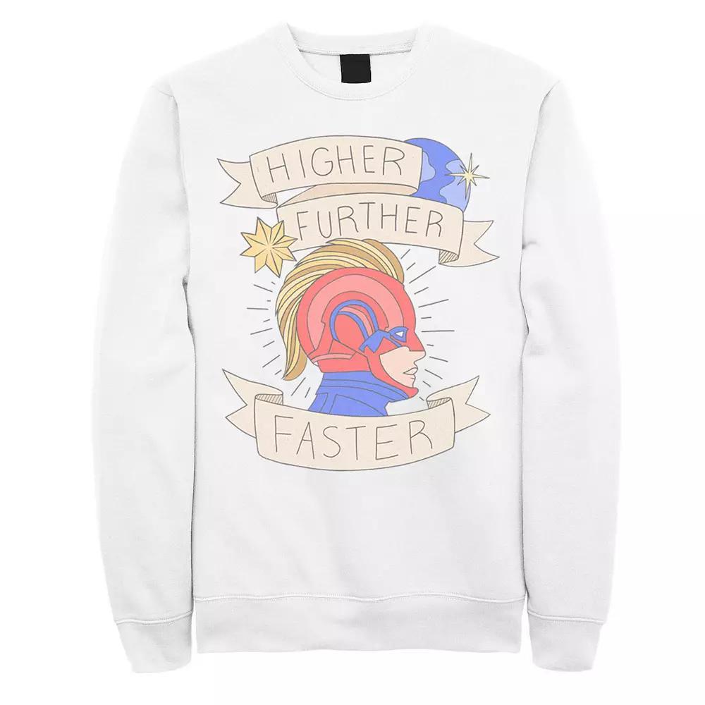 Men's Marvel Captain Marvel Higher Further Faster Banner Sweatshirt, Size: 3XL, White Product Image