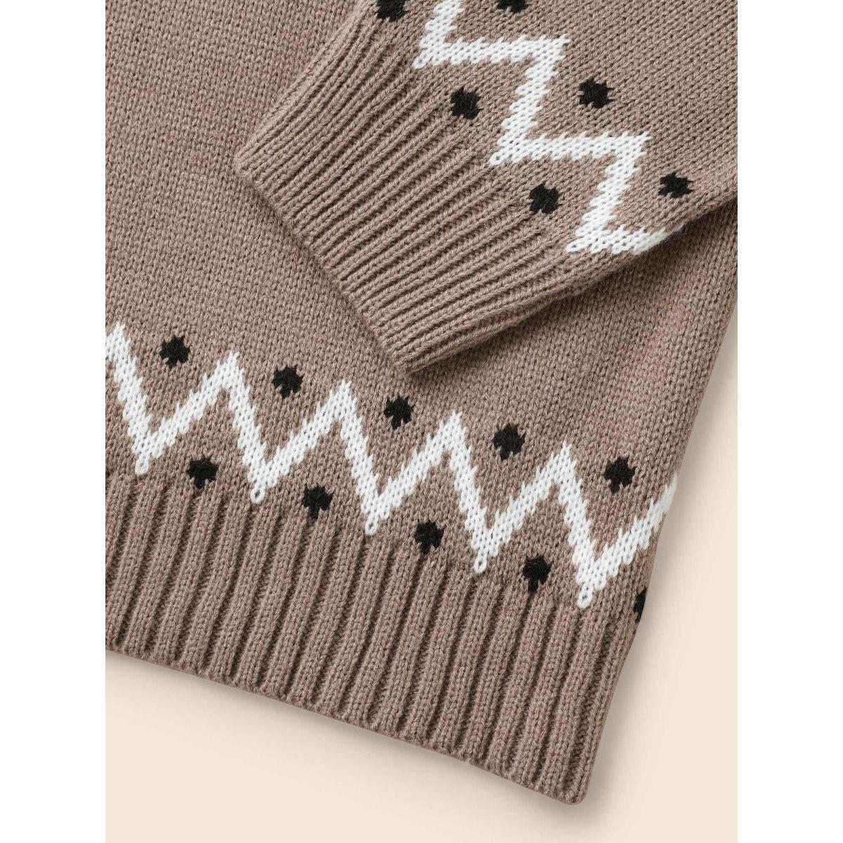 Plus Size Round Neck Geometric Drop Shoulder Cardigan Beige Women Casual Loose Long Sleeve Round Neck Everyday Pullovers BloomChic 22-24/3X Product Image