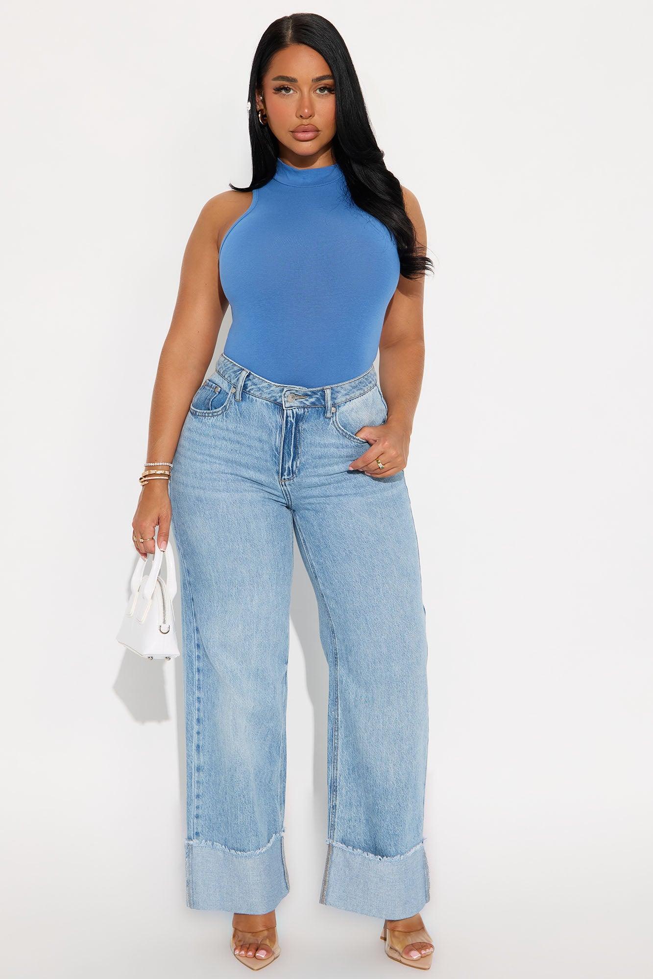 Ella Mock Neck Bodysuit - Blue Female Product Image