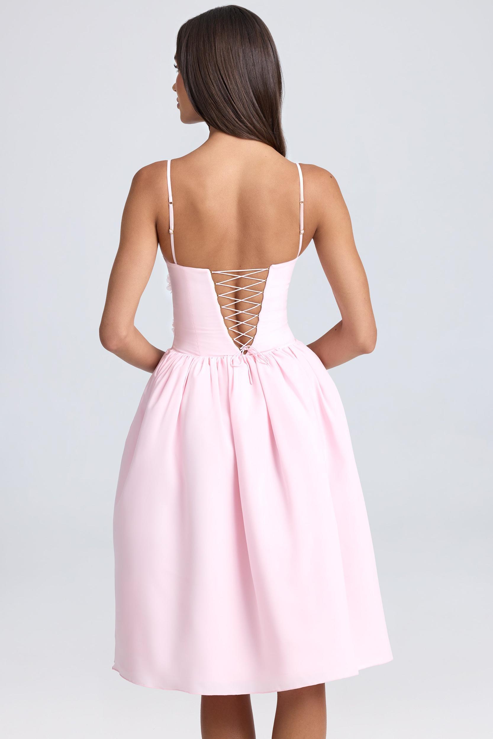 Floral-Appliqué Midi Dress in Blush Product Image