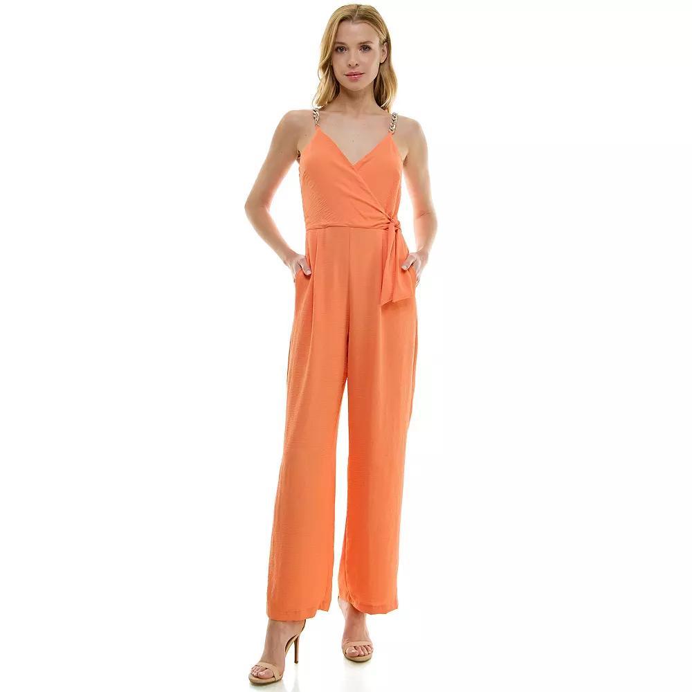 Women's Luxology Faux-Wrap Trim Detail Jumpsuit, Size: Medium, New Green Product Image