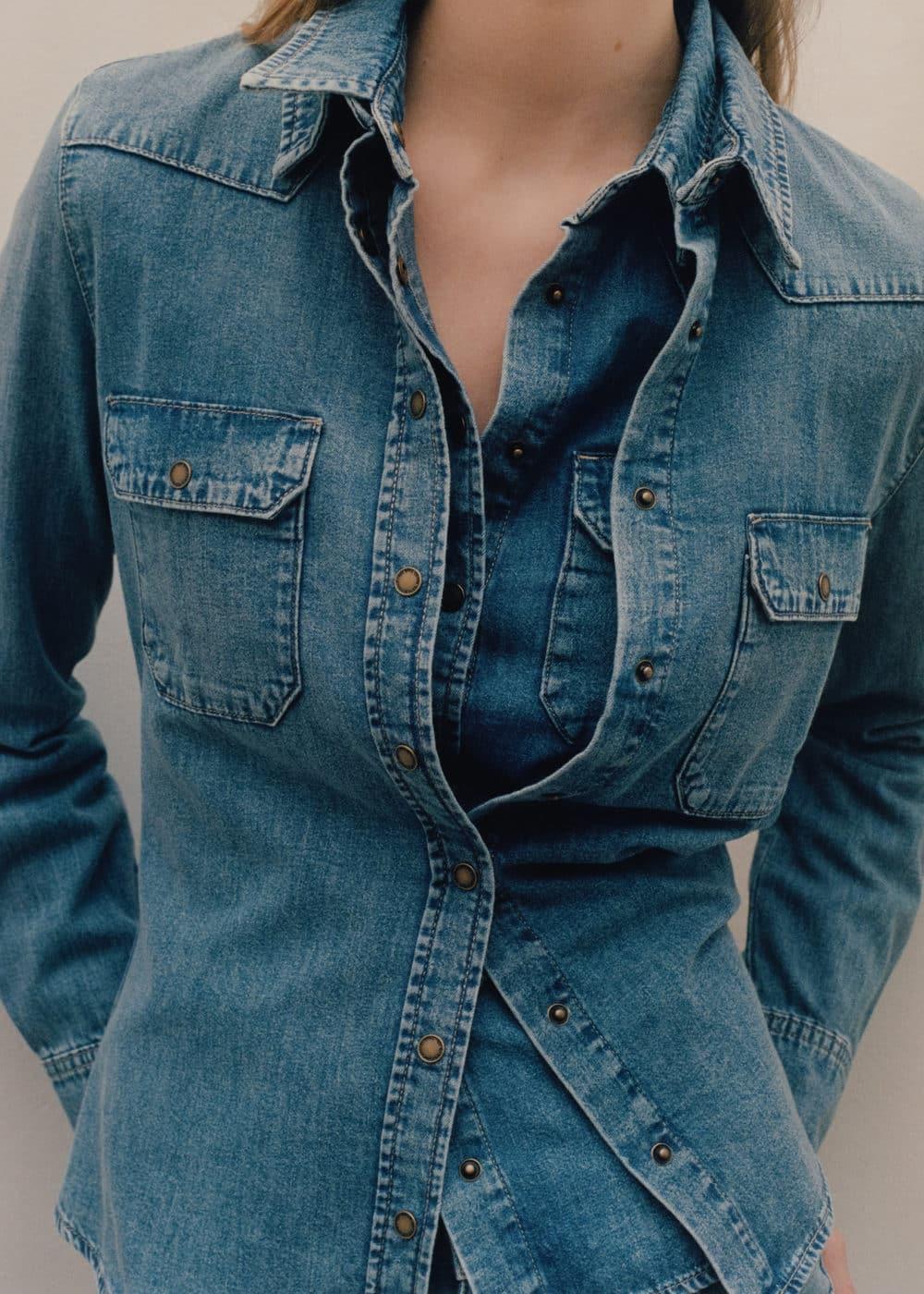 Mango Womens Chest-Pocket Denim Shirt Product Image