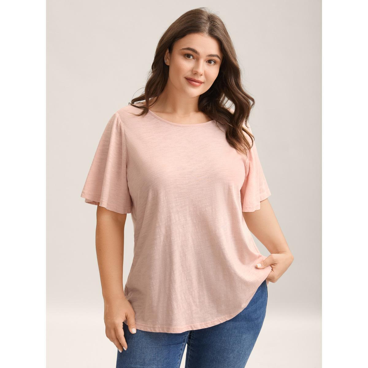 Plus Size Pure Cotton Stretchy Bow Back T-Shirt Dirtypink Women Tie knot Round Neck Everyday-Casual T-shirts BloomChic 14-16/1X Product Image