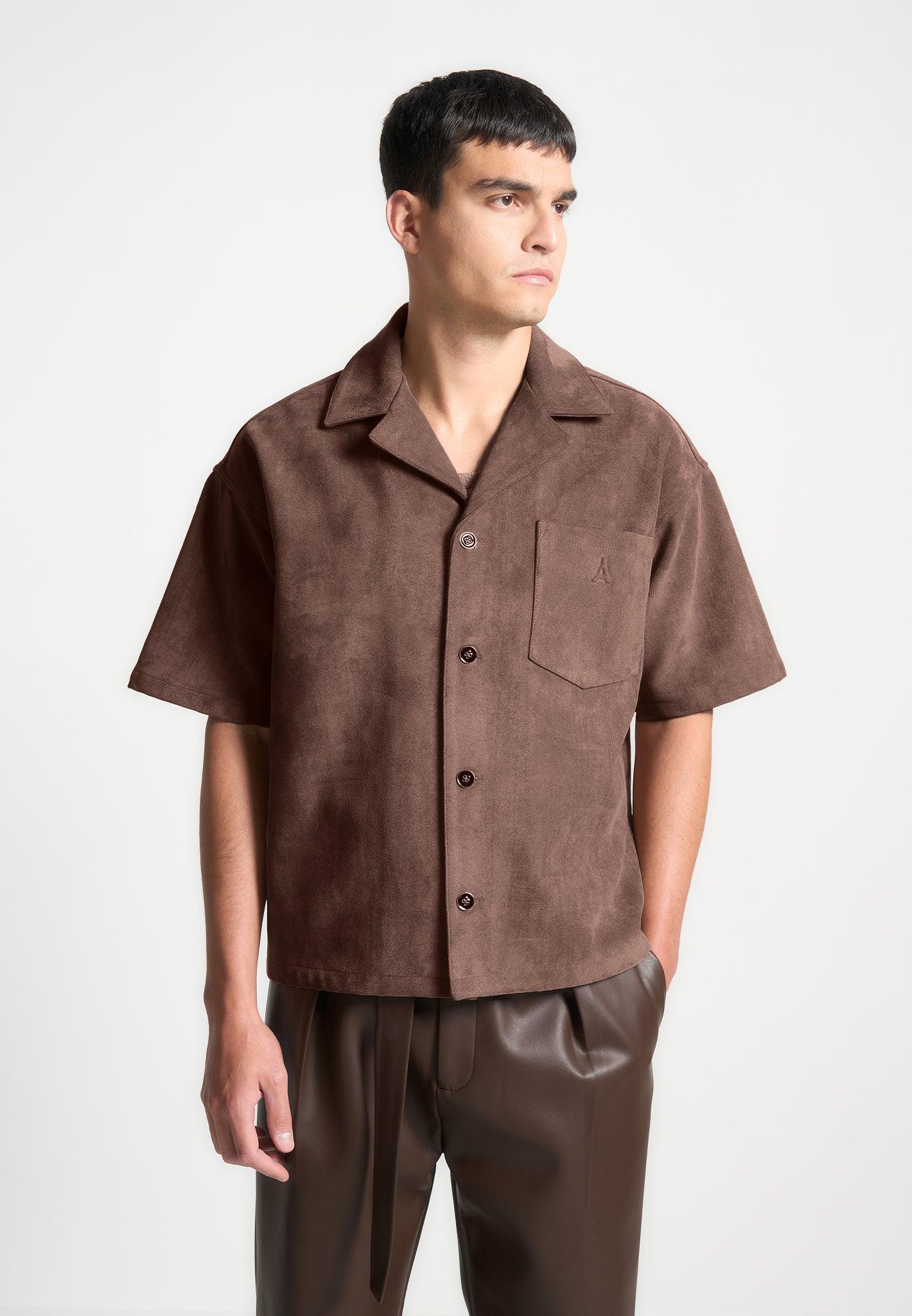 Boxy Suede Shirt - Brown Male Product Image