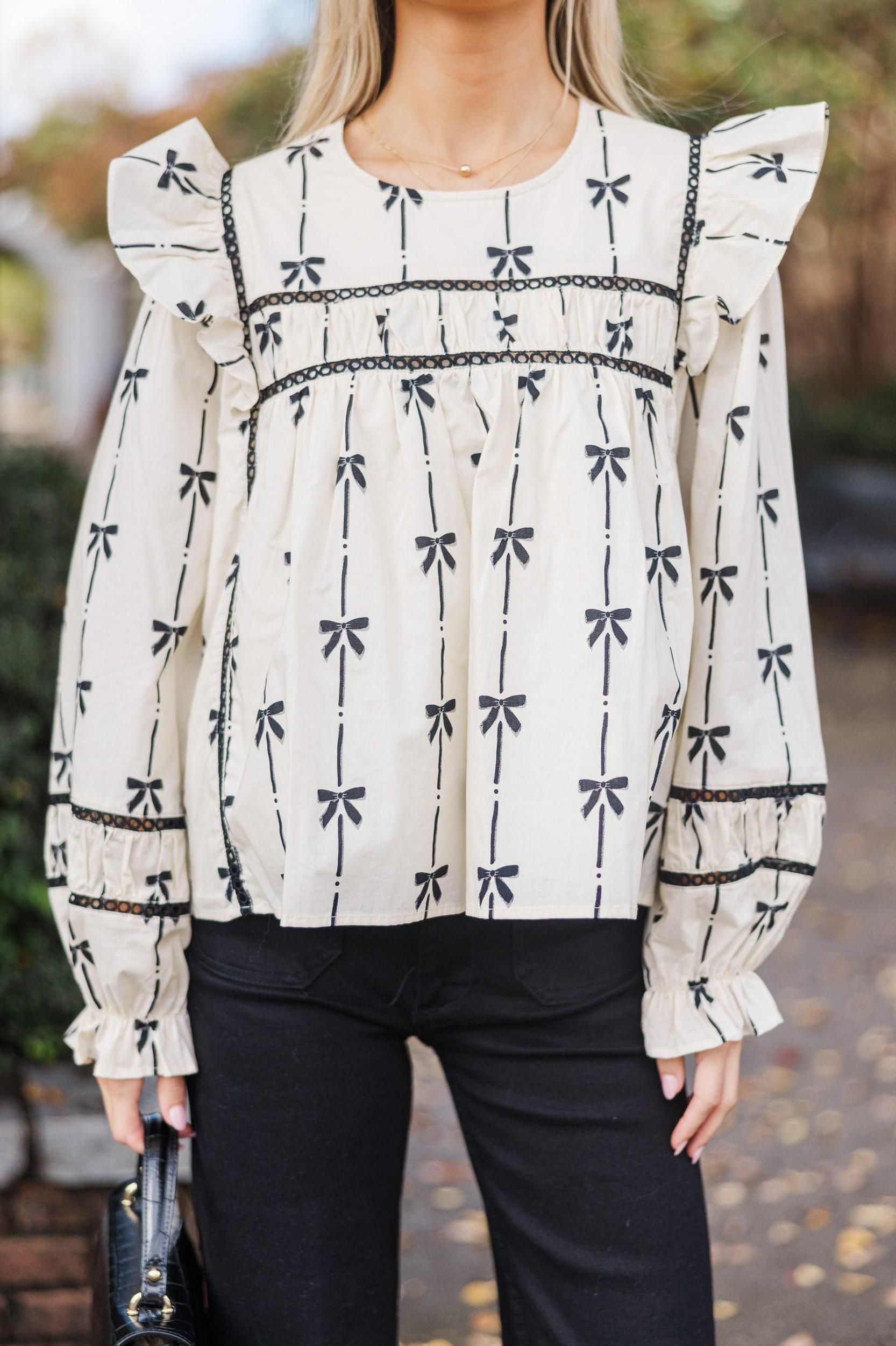 All I Need Cream Bow Print Blouse Female Product Image
