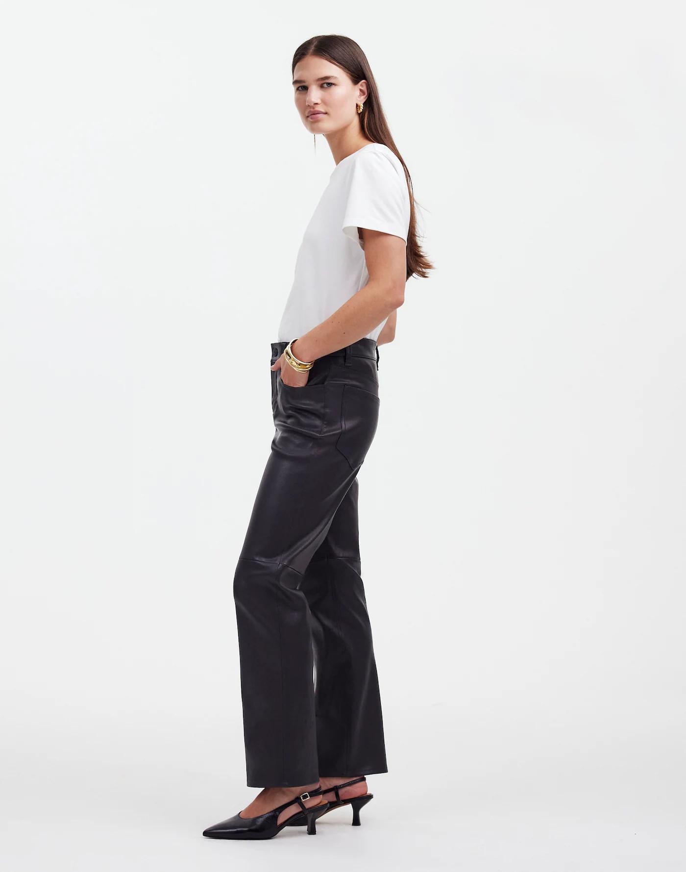 The '90s Straight Mid-Rise Pant in Leather Product Image