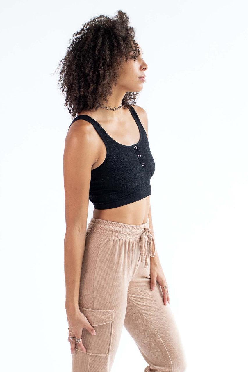 Black Seamless Henley Tank Top Product Image