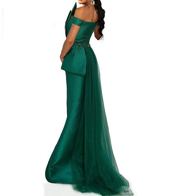 Terani Couture Off-the-Shoulder Tulle Overlay Skirt Mermaid Gown Product Image
