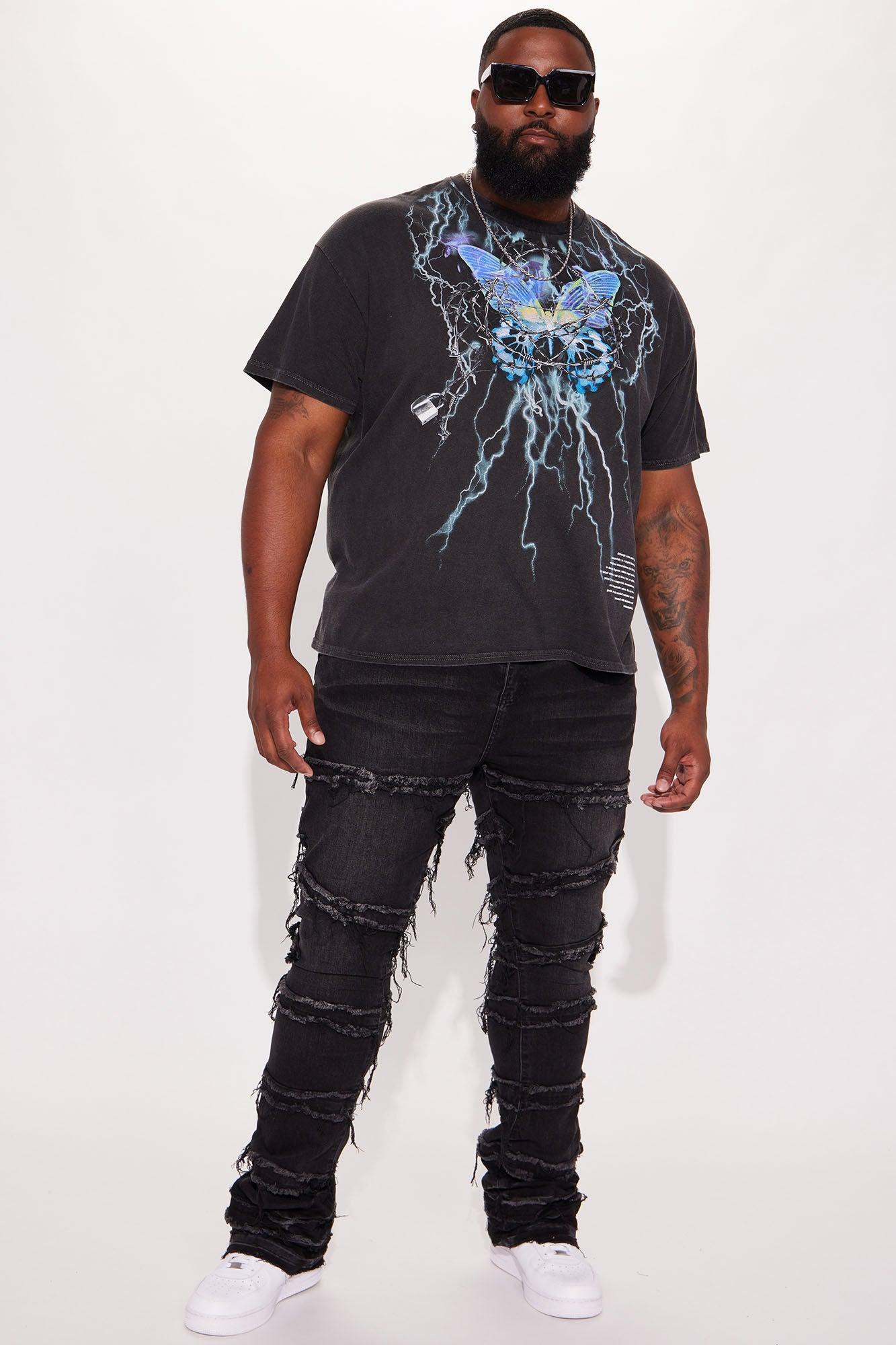 About Fray Stacked Skinny Flare Jeans - Black Wash Product Image