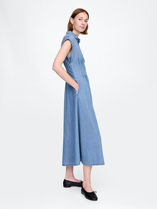 Denim Pleated Maxi Shirtdress Product Image
