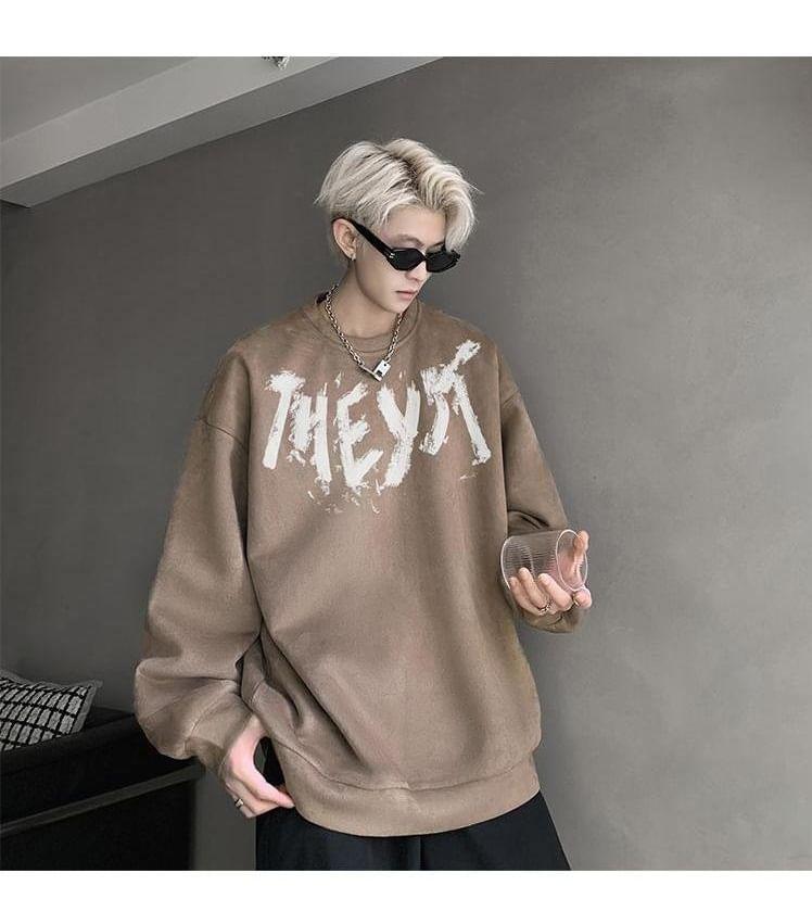 Crew Neck Lettering Oversized Sweatshirt Product Image