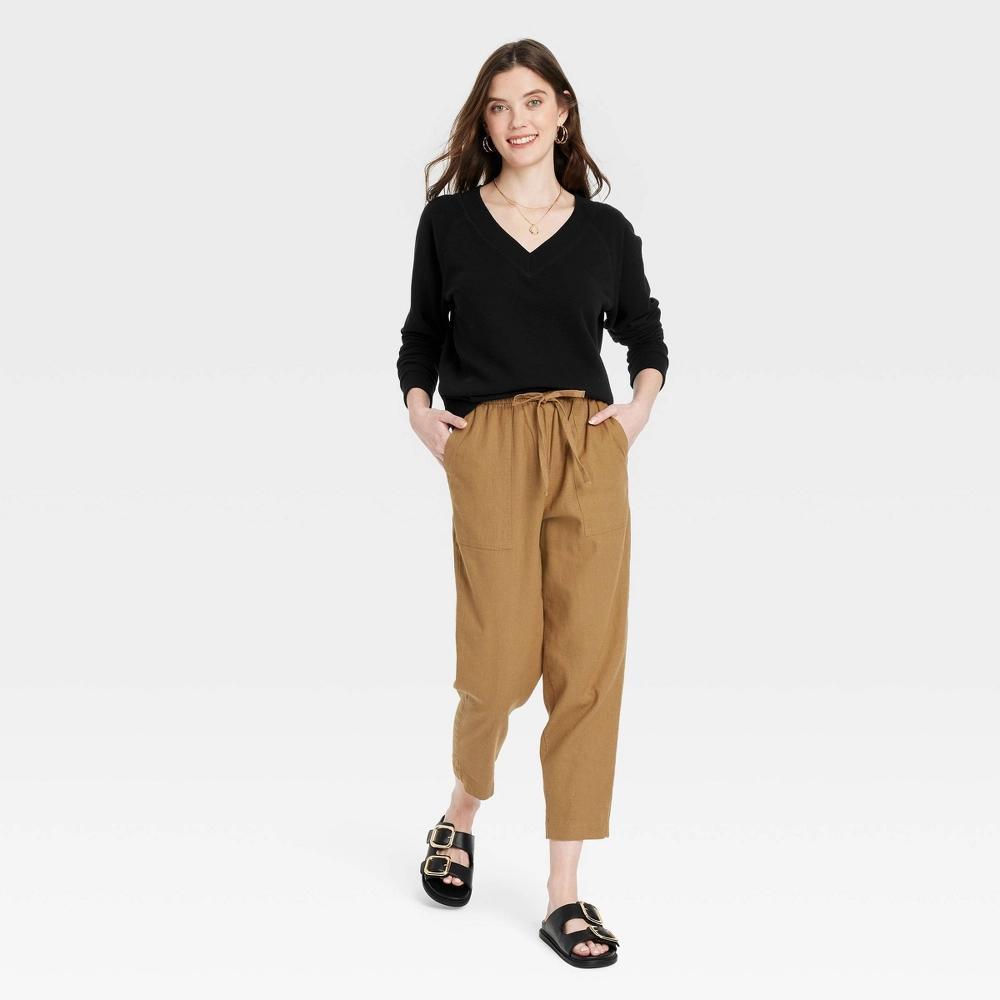 Women's Leisure Studio French Terry Pullover Sweatshirt - Universal Thread™ Black S: V Neck, Long Sleeve, Heavyweight Product Image