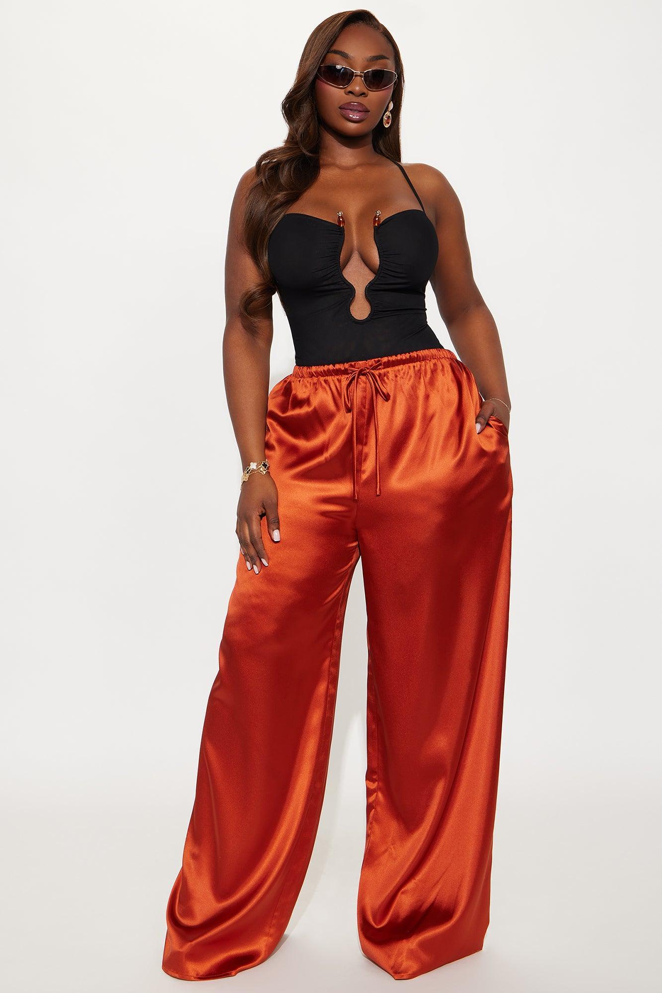 Deymara Wide Leg Satin Pant - Rust Product Image