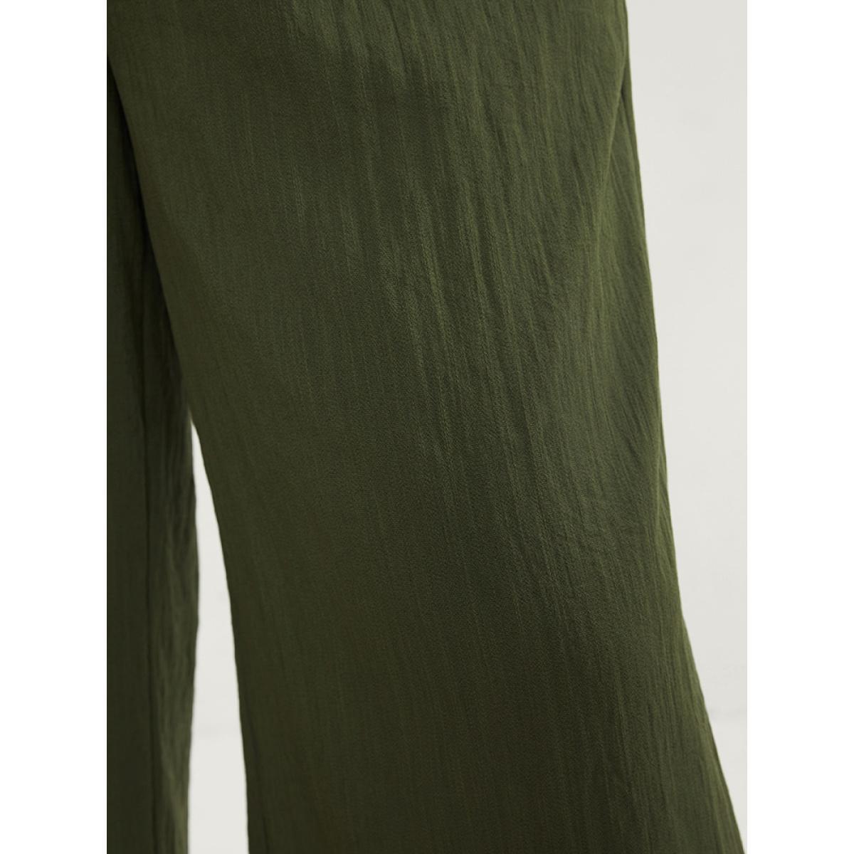 Plus Size Solid Elastic Waist Button Detail Pocket Loose Pants Women ArmyGreen Casual Loose High Rise Work Pants BloomChic 14-16/1X Product Image